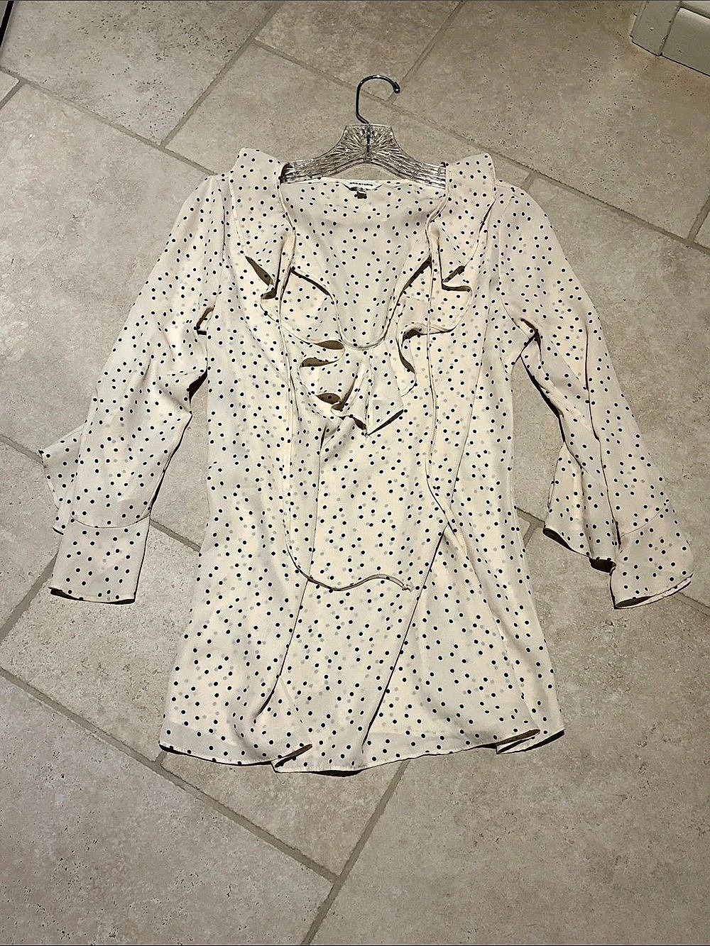 Max Studio Polka Dot Tie Front Blouse Cream & Black Size Small